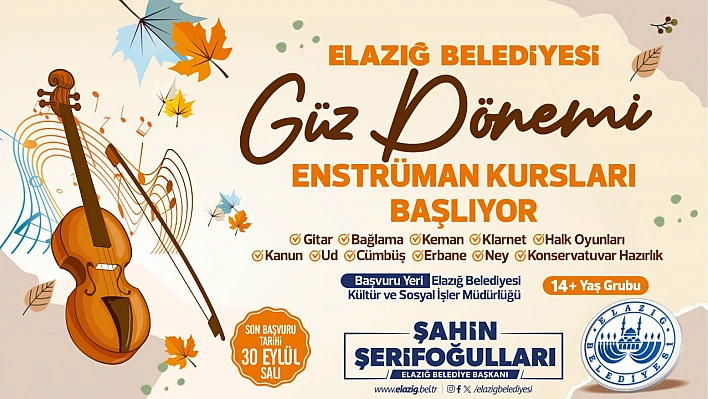 Elazığ Belediyesi’nin enstrüman kursları başlıyor