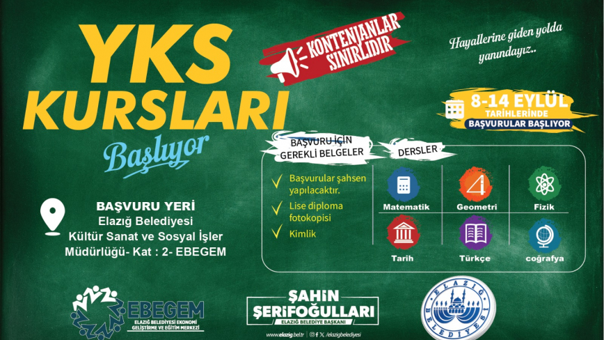 Elazığ Belediyesi’nden Ücretsiz Yks Kursu